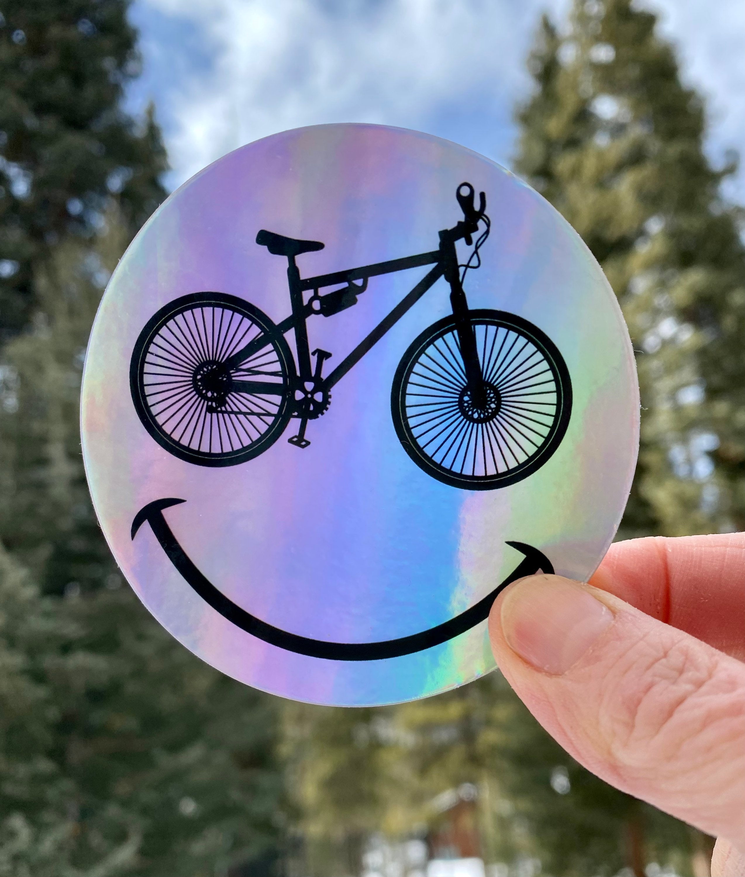 Pegatina holográfica de bicicleta sonriente Vinilo de ciclismo Pegatina  para bicicleta de 7,6 cm Calcomanía impermeable de Mountain Bike Life