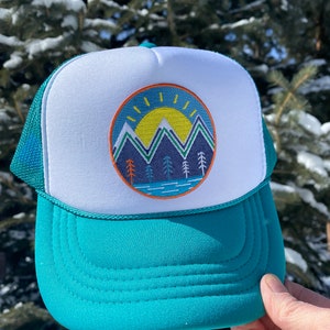 Mountain Sunset Patch Kids Trucker Hat- Youth Trucker Hat Embroidered Patch- Youth Trucker Hat