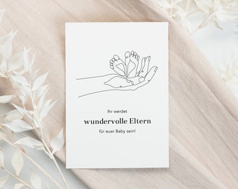 Card »Wonderful Parents« Onelineart Illustration, with envelope ǀ Greeting card, Greeting card ǀ Baby, Birth, Pregnancy