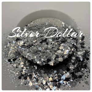 Silver Dollar: Metallic chunky glitter mix, hexagon chunky metallic glitter, custom mix, resin glitter, crafting