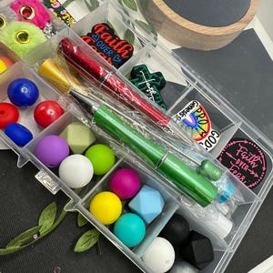 Faith diy beaded pen kit, 5 pens silicone beads, spacer beads with focals