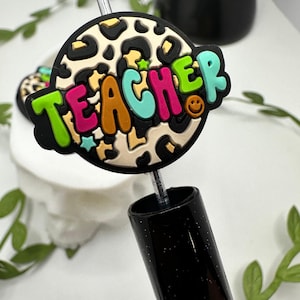 Teacher cheetah focal bead, silicone bead, silicone bead for pens, crafting beads, supplies, focal, silicone supply bead 24mm