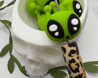 3D Alien, cute silicone bead, beads for pens,  printed silicone bead, focal bead, 28mm, 1pc