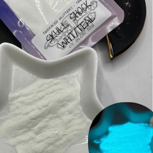SkullShock Glow white to teal Mica powder, Mica for additives in crafting, White to teal 10g wt