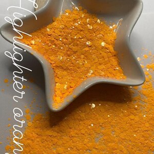 Highlighter Orange: chunky garden blend glitter mix, colored glitter, gloss opaque mix glitter hexagon chunky, resin glitter, crafting