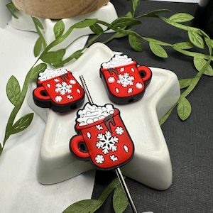 Hot Cocoa Mug Red, Silicone focal bead, silicone bead, silicone bead for pens, crafting beads, supply, focal, silicone supply bead 28.5mm