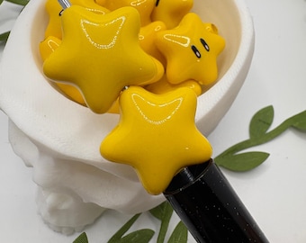 Yellow star bead, acrylic 20mm beads for pens, beading supplies, beading, 2pc