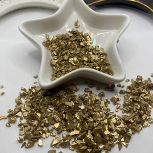Antiqued glass chips, resin fillers, candle making supplies 1oz by weight, gold colored crushed glass crafting