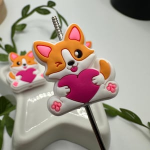 Corgi with heart focal bead cute, Silicone focal bead, silicone bead,, supplies silicone supply bead 26mm