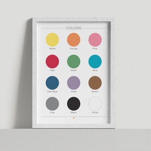 Los colores en inglés - Póster educativo de colores - Cartel Montessori - Decoración aula - Educación en casa - Descarga digital