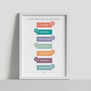 Days of the Week in Spanish - Montessori Poster - Classroom Decor - Educational Wall Art -Learning Spanish - Teacher Print -Digital Download