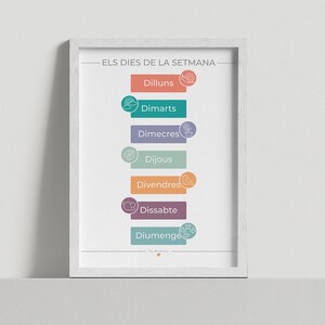 I giorni della settimana in catalano - Poster educativo dei giorni della settimana - Poster Montessori - Decorazione della classe - Download digitale
