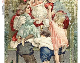 Decoupage Rice Paper | Vintage Santa with Kids | Paper Designs Christmas 0337 | Decor Decoupage Paper | A4 | PD_337
