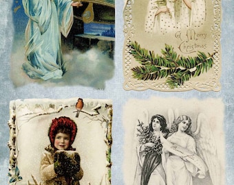 Victorian Christmas Angel Paper Pack A4 Blush Pink Shabby Chic Backgrounds Scrapbook Journal Papers