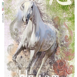 Decoupage Rice Paper | White Horse | PD Animals 0178 | Paper Designs |Printed in Italy | Decor Decoupage Paper | A4