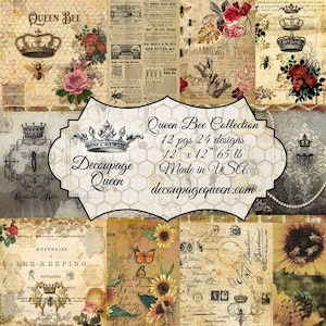 Scrapbook Paper Pack | Decoupage Queen | Queen Bee Collection 12&quot;x12&quot; or 6&quot;x6&quot;