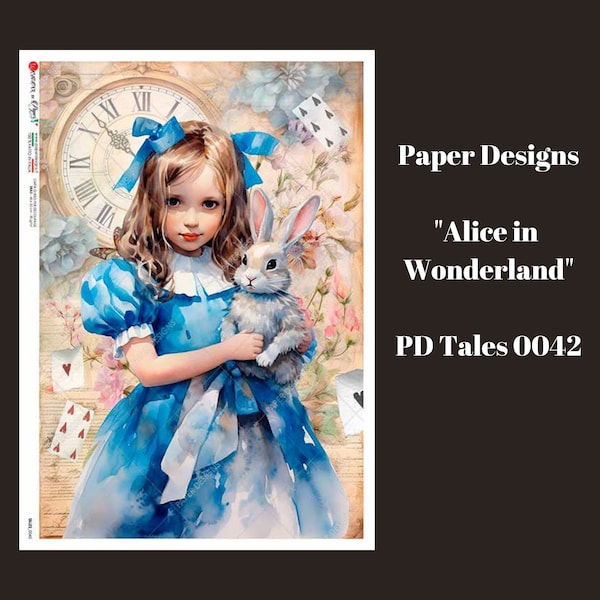 Decoupage Rice Paper | Alice in Wonderland | PD Tales 0042 | Paper Designs | Printed in Italy | Decor Decoupage Paper | A4
