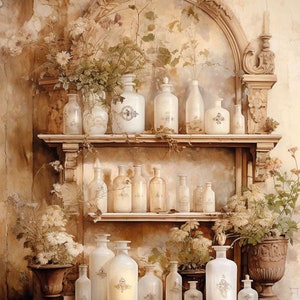 Decoupage Rice Paper |Nostalgia 6 Bottles on Shelves | LaBlanche | Printed in Italy | Crafting Limited A4 | LBD357