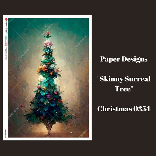 Decoupage Rice Paper | Skinny Surreal Tree | PD Christmas 0354 | Paper Designs | Printed in Italy | Christmas | Decoupage Paper | A4