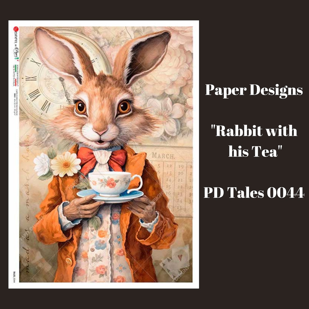 Decoupage Rice Paper Rabbit With His Tea PD Tales 0044 Paper Designs ...
