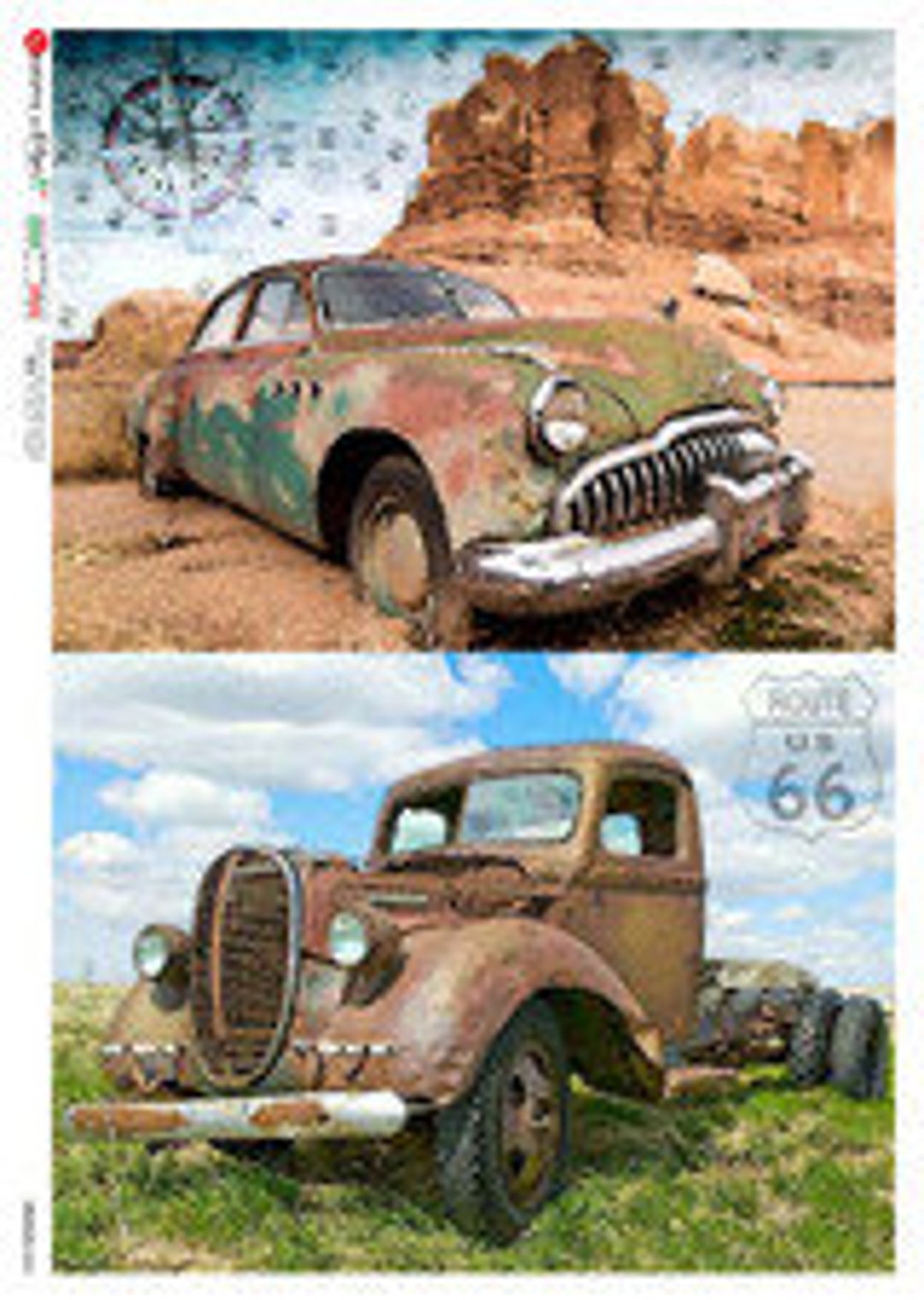 Cars Rice Printable Decoupage Rice Paper Abandoned Cars Paper Designs Vehicles 0034 Printed ...