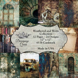 Scrapbook Paper Pack | Decoupage Queen | Weathered and Worn Collection  12"x12"