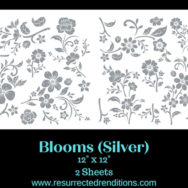 Blooms | Metallic Silver Foil Transfer | Hokus Pokus | 2 Sheets 12"x12"