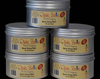 May include: Four silver cans of Dixie Belle Paint Company Best Dang Wax in the colors clear, brown, black, and white. Each can is 10 ounces.