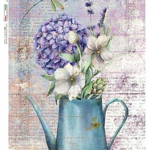 Decoupage Paper |Rice Paper | Paper Designs | Purple Flowers in a Vase | Country 0075 | Size A3 | 11.7"x16.5"
