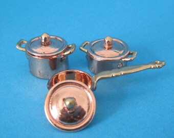 Vintage 5 Stück Miniatur Küche Kochgeschirr Set Legierung Töpfe Pfannen für
