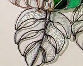 Clear Textured Stained Glass Monstera Leaf