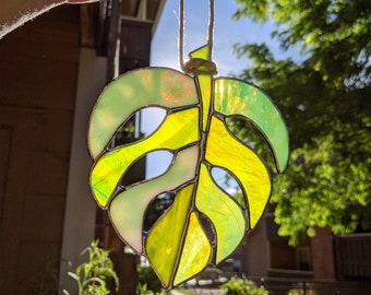 Green Stained Glass Monstera Leaf