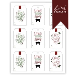 Met de hand beletterde afdrukbare kerstcadeaukaartjes | Kerstliederen