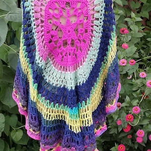 Boho chic Circle Poncho PINK/Purple/Mint