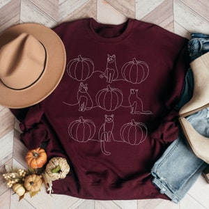 Black Cats Pumpkin Sweatshirt Dark Academia Sweater Black Cat Sweater, Halloween Black Cats Design, Halloween Gifts for Cat Owner Moth Shirt