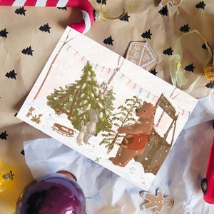 Ours et sapins affiche format carte postale
