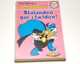 Disney pocket book with Mickey Mouse + Donald Duck in danish language. Vintage cartoon comic issue 34, 1980. Unique 34th/43rd birthday gift.