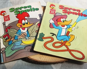 1963 Woody Woodpecker magazines in Danish language. Vintage cartoon comic from Denmark issue 2 and 12. Unique quirky 60th birthday gift.