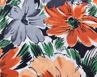 Orange, Navy Floral Cotton