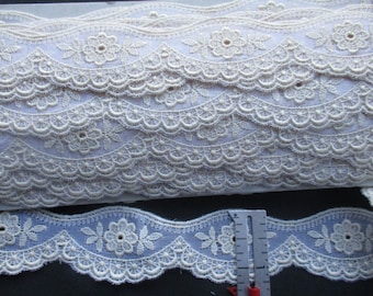 Unique Organdy Lace Scalloped Edging in Ecru on White