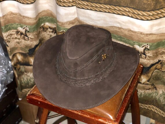 Dark Brown Soft Leather Cowboy Hat S M 