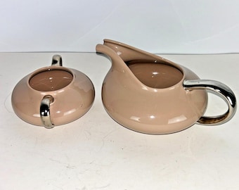 Franciscan Gladding McBean Sandalwood Platinum Rim Creamer & Sugar Bowl -no lid