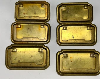 SET of 6 Campaign Morris Colormates Brass Cabinet Drawer Pulls with 2" Centers, 3-1/2" screws Vintage