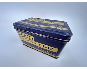 AMACO Colored Chalk Dustless Blue & Gold Tin #301 Made in USA Art Pastel Effects