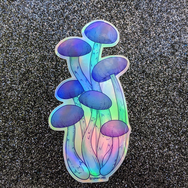 Holographic Purple and Blue Vinyl Mushroom Sticker