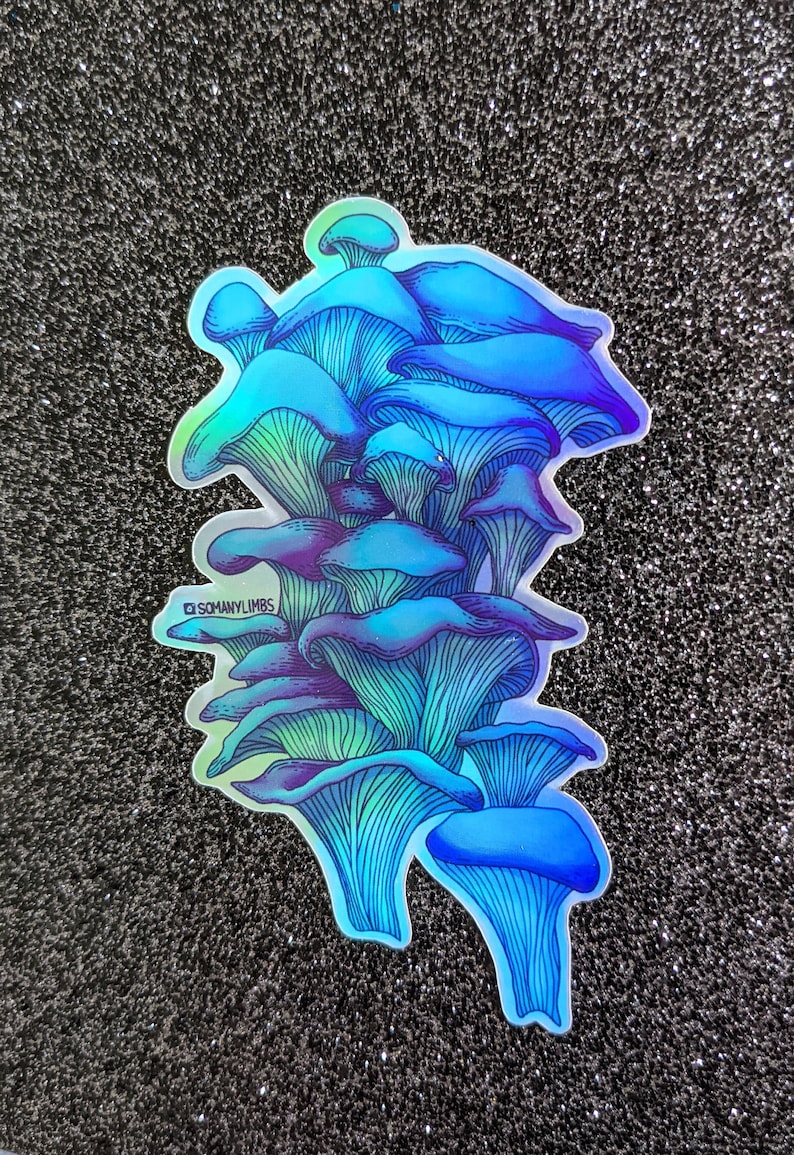 Holographic Teal Mushroom Sticker 