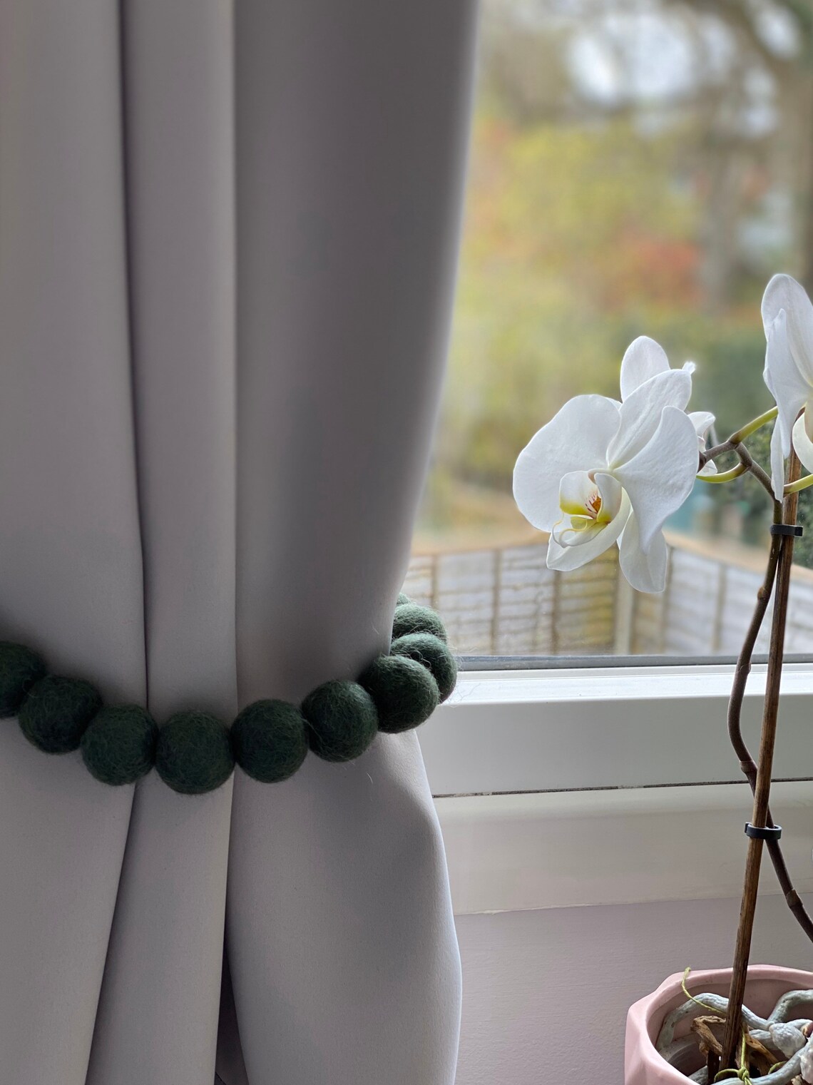 Dark Green Tieback Curtain Pom Pom Curtain Tie Backs Etsy