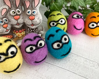 READY TO SHIP - Wool Felt Easter Eggs Loose Decorations, Loose Decorative Cute Faced Felted Easter Eggs, Eco Easter Egg Hunt