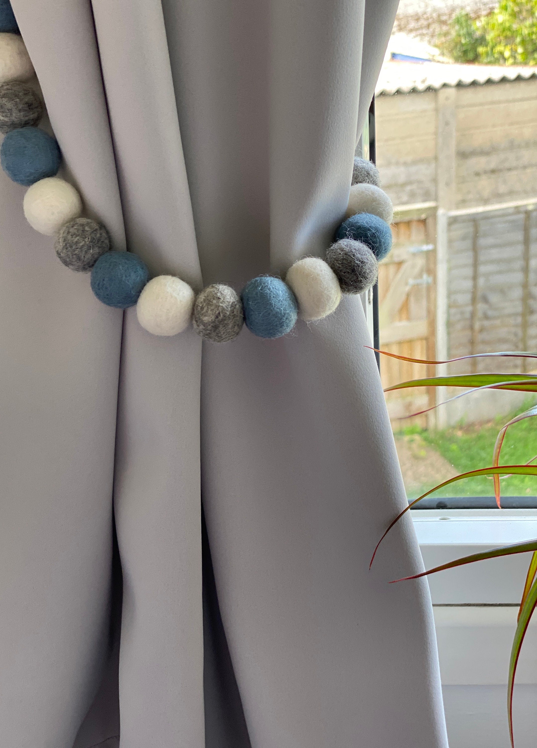 Light Blue and Grey Tiebacks Curtain pom Pom Curtain Tie Etsy UK