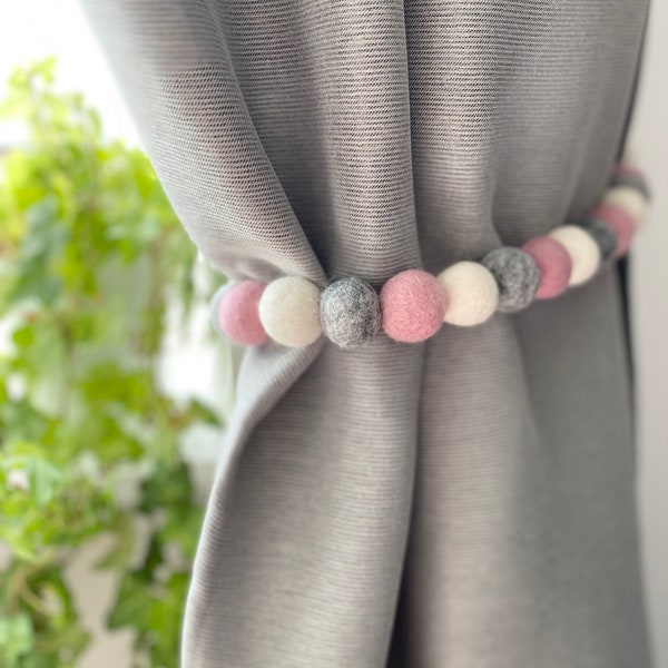 Curtain Tie Backs - White, Pink and Grey Tieback Curtain - Curtain Holdback